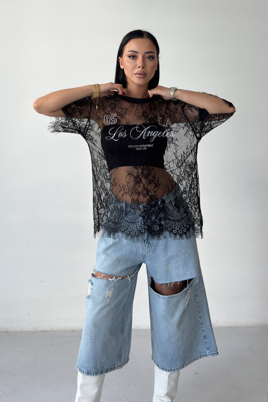 Routines Oversized Lace T-shirt - Black 1098 - ROUTINES