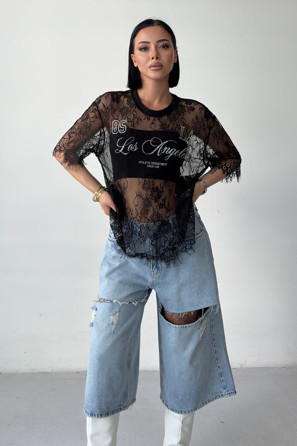 Routines Oversized Lace T-shirt - Black 1098 - ROUTINES