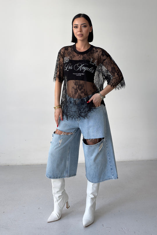 Routines Oversized Lace T-shirt - Black 1098 - ROUTINES