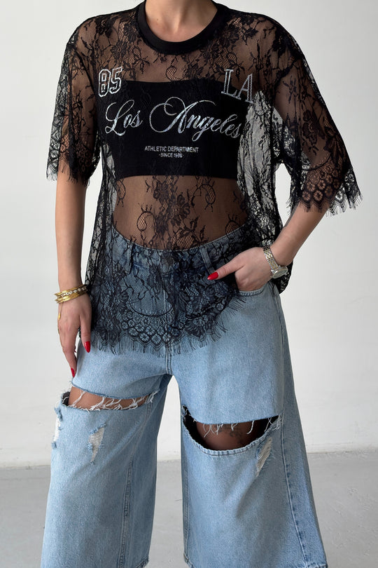 Routines Oversized Lace T-shirt - Black 1098 - ROUTINES