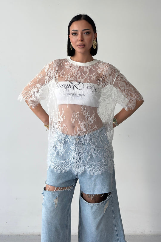 Routines Oversized Lace T-shirt - White 1098 - ROUTINES