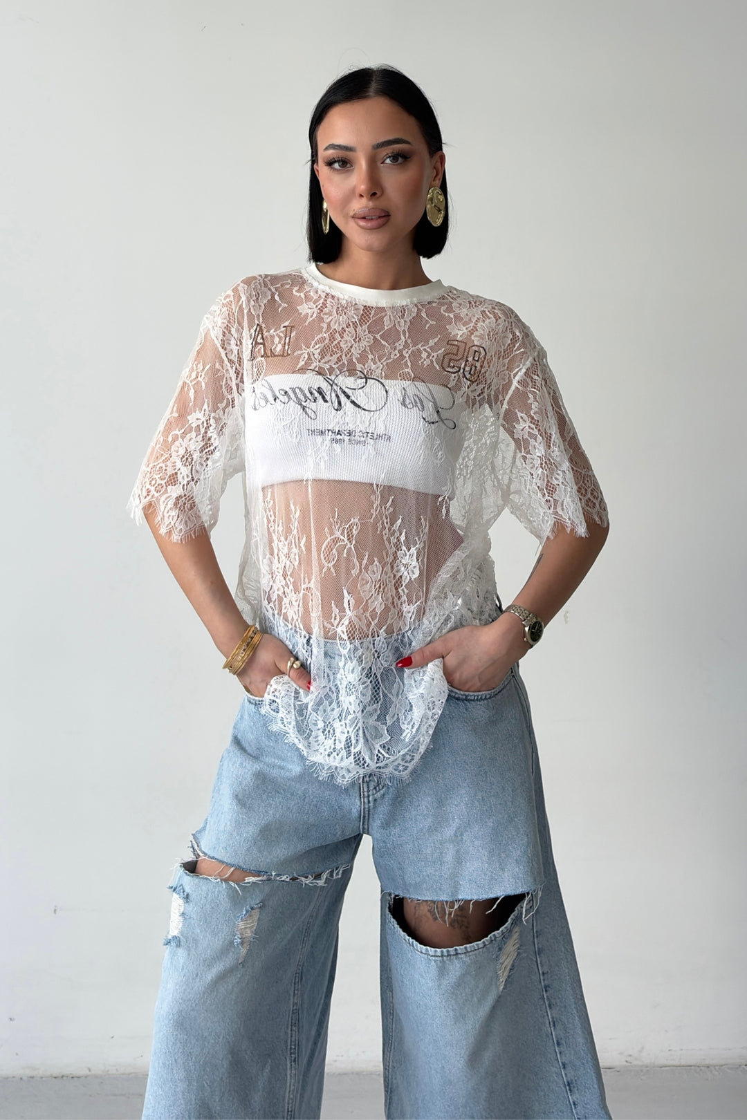 Routines Oversized Lace T-shirt - White 1098 - ROUTINES