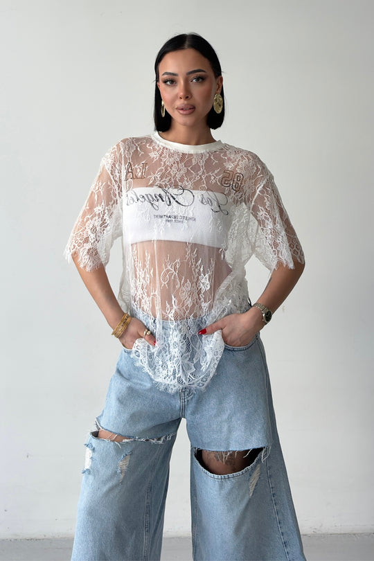 Routines Oversized Lace T-shirt - White 1098 - ROUTINES