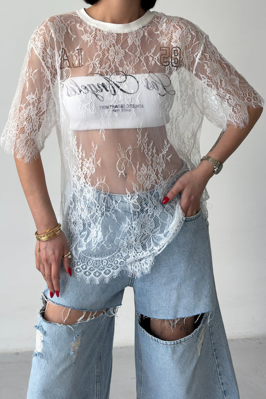 Routines Oversized Lace T-shirt - White 1098 - ROUTINES