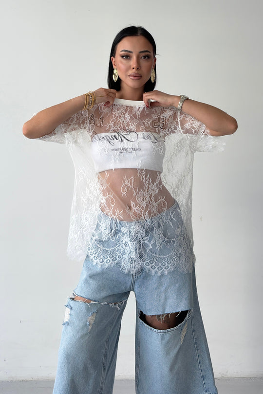 Routines Oversized Lace T-shirt - White 1098 - ROUTINES