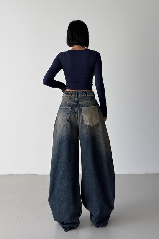 Routines Patched Balloon Baggy Jeans 5589