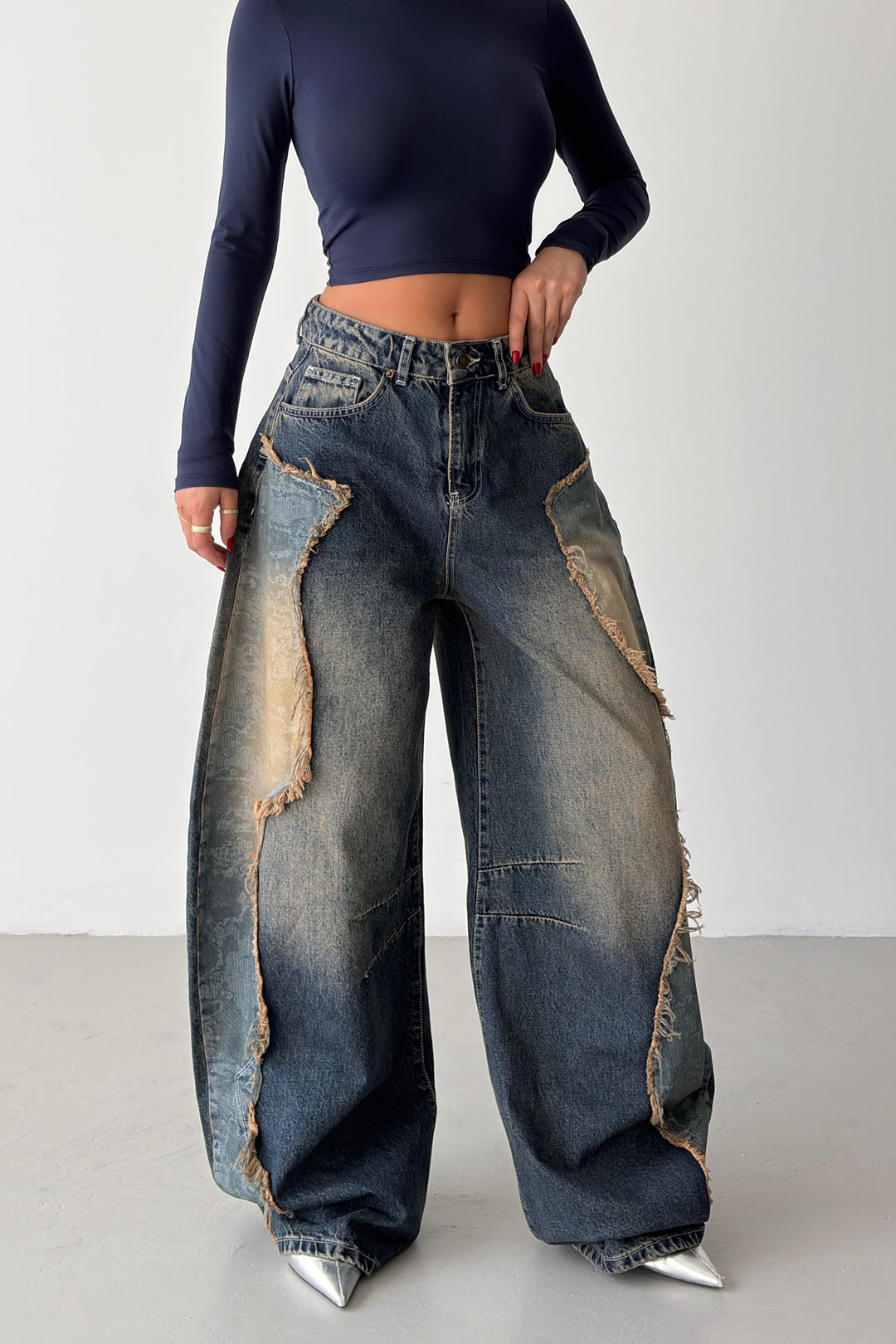 Routines Patched Balloon Baggy Jeans 5589