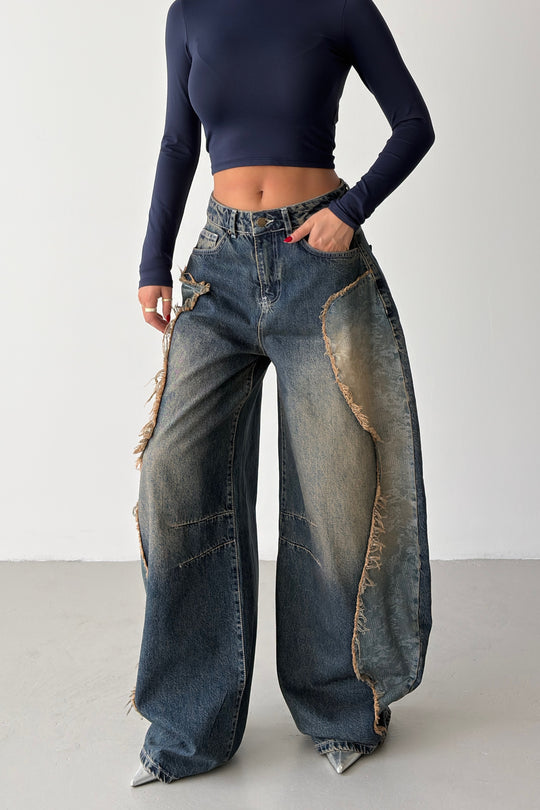 Routines Patched Balloon Baggy Jeans 5589