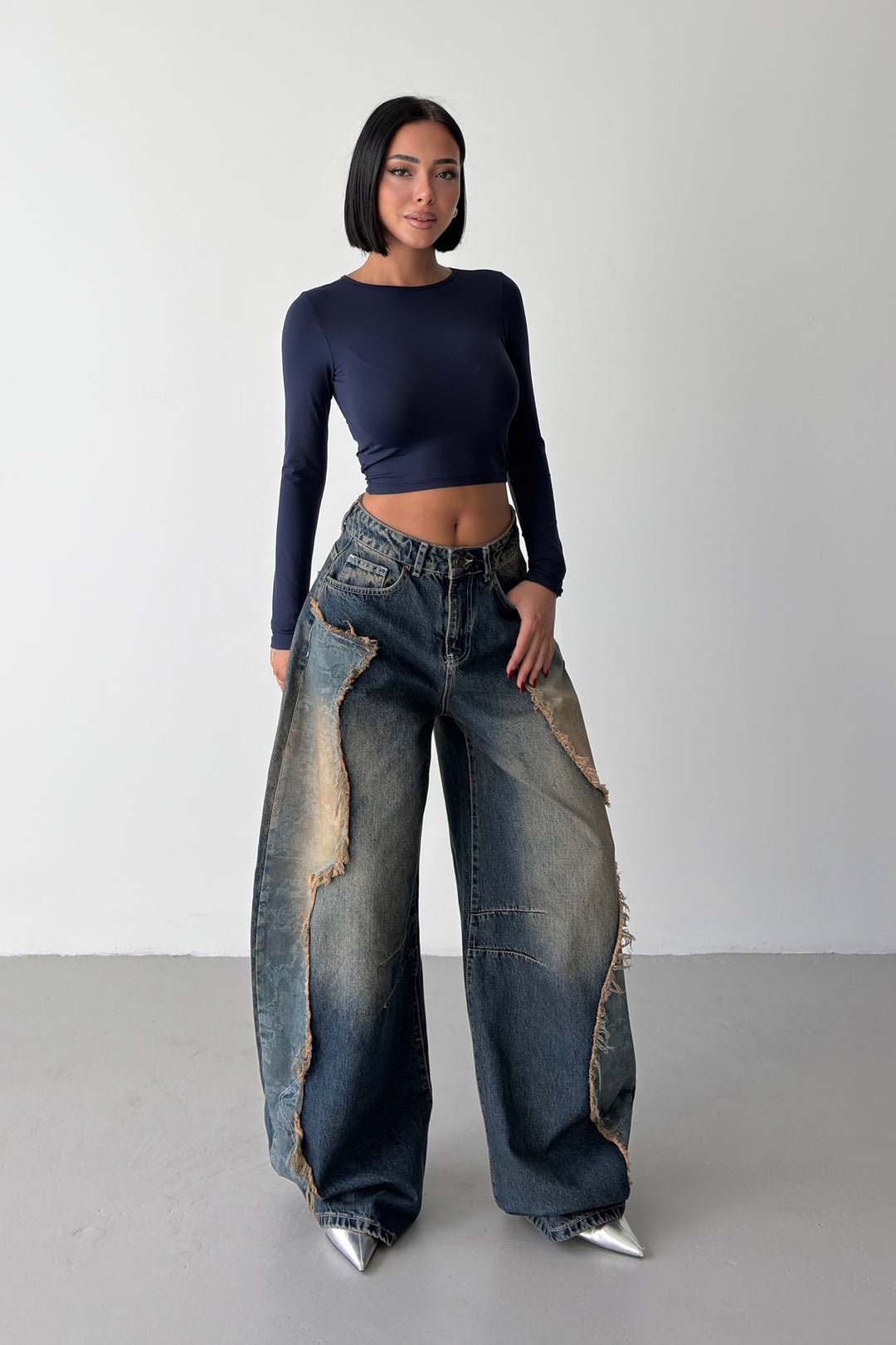 Routines Patched Balloon Baggy Jeans 5589