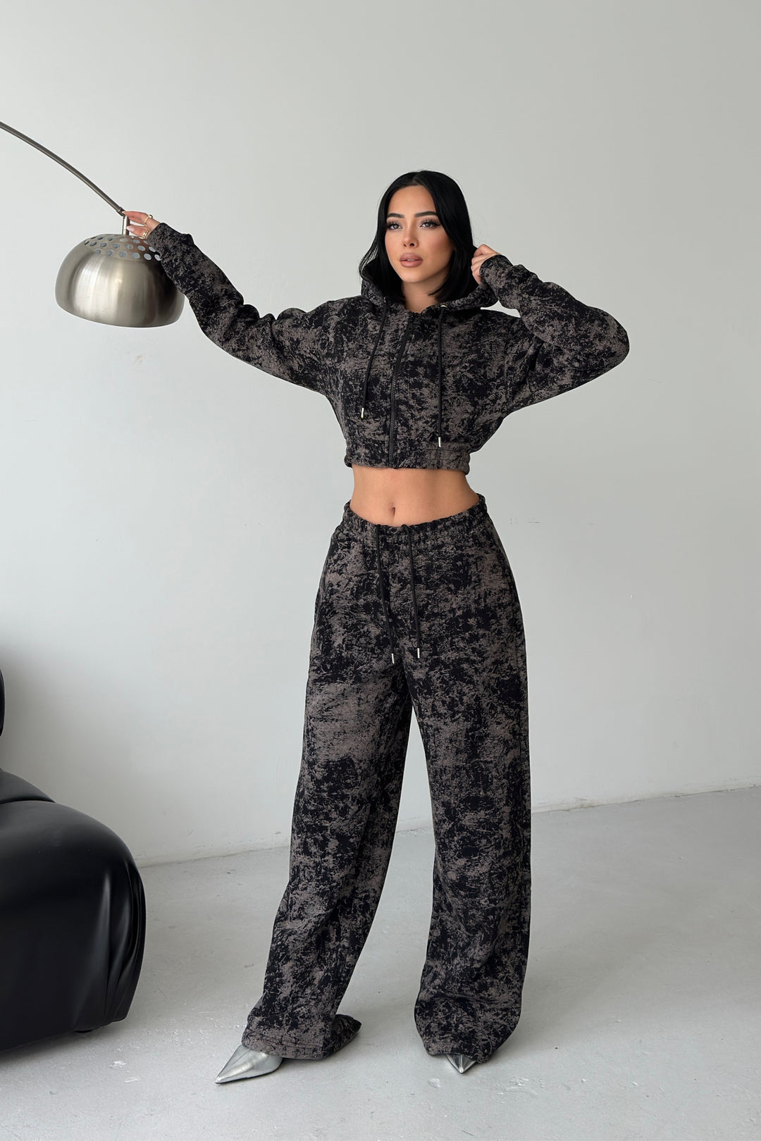 Routines Pattern Hooded Tracksuit - Black 3642 Set Routines Fashion