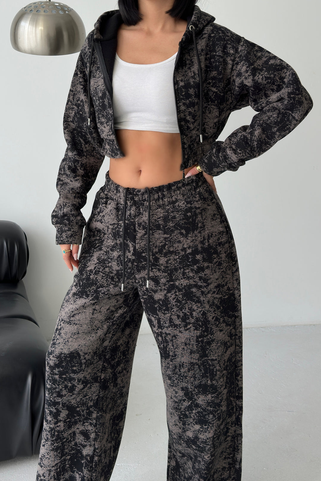 Routines Pattern Hooded Tracksuit - Black 3642 Set Routines Fashion