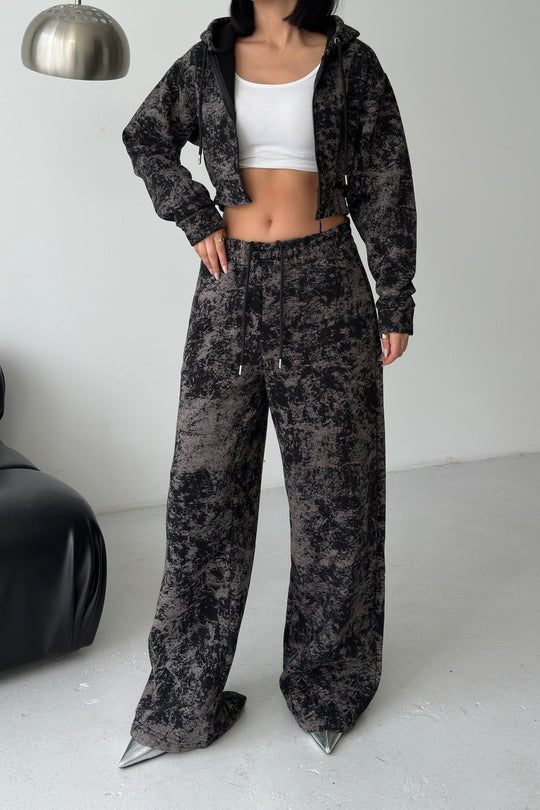 Routines Pattern Hooded Tracksuit - Black 3642 Set Routines Fashion