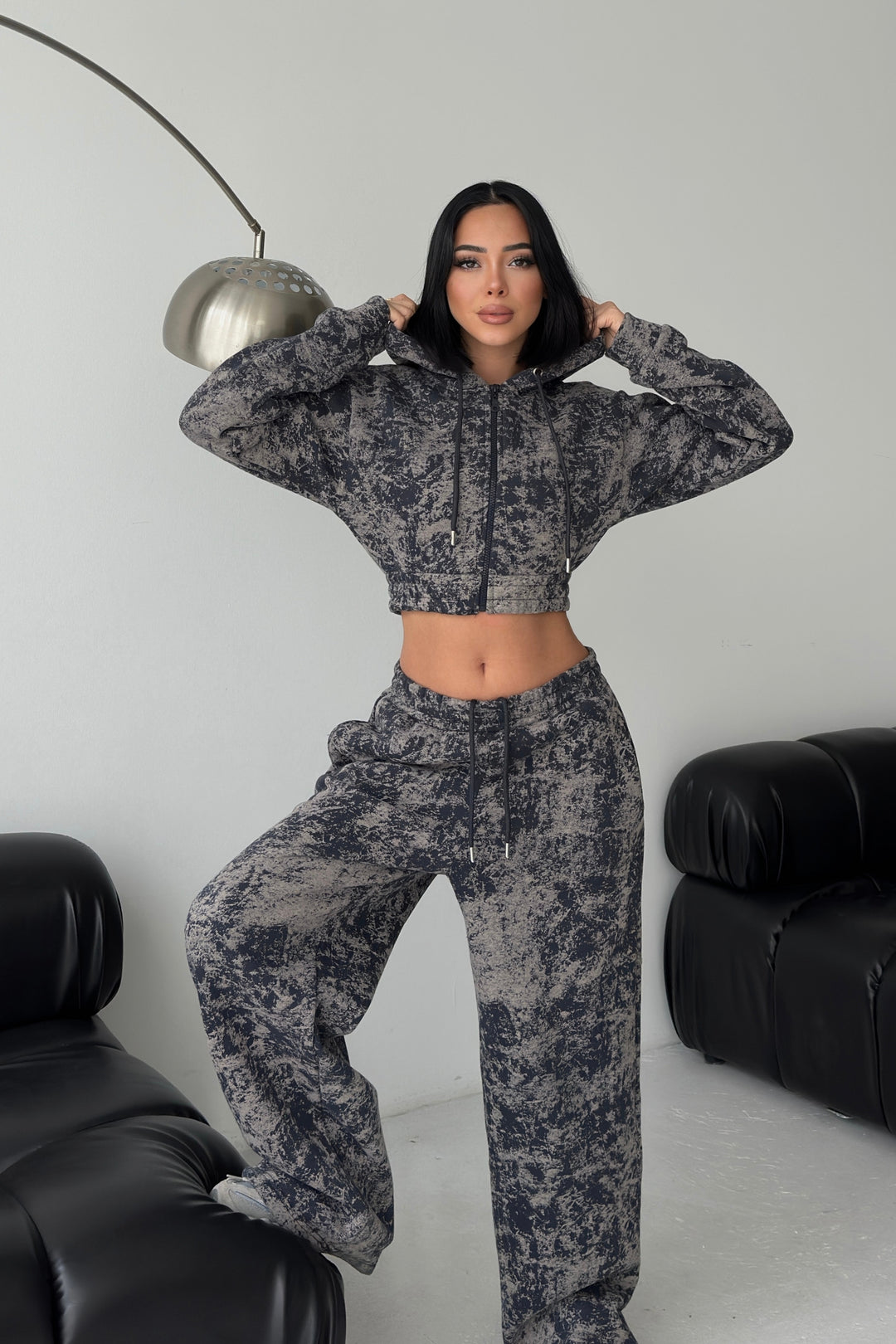 Routines Pattern Hooded Tracksuit - Navy Blue 3641 Set Routines Fashion