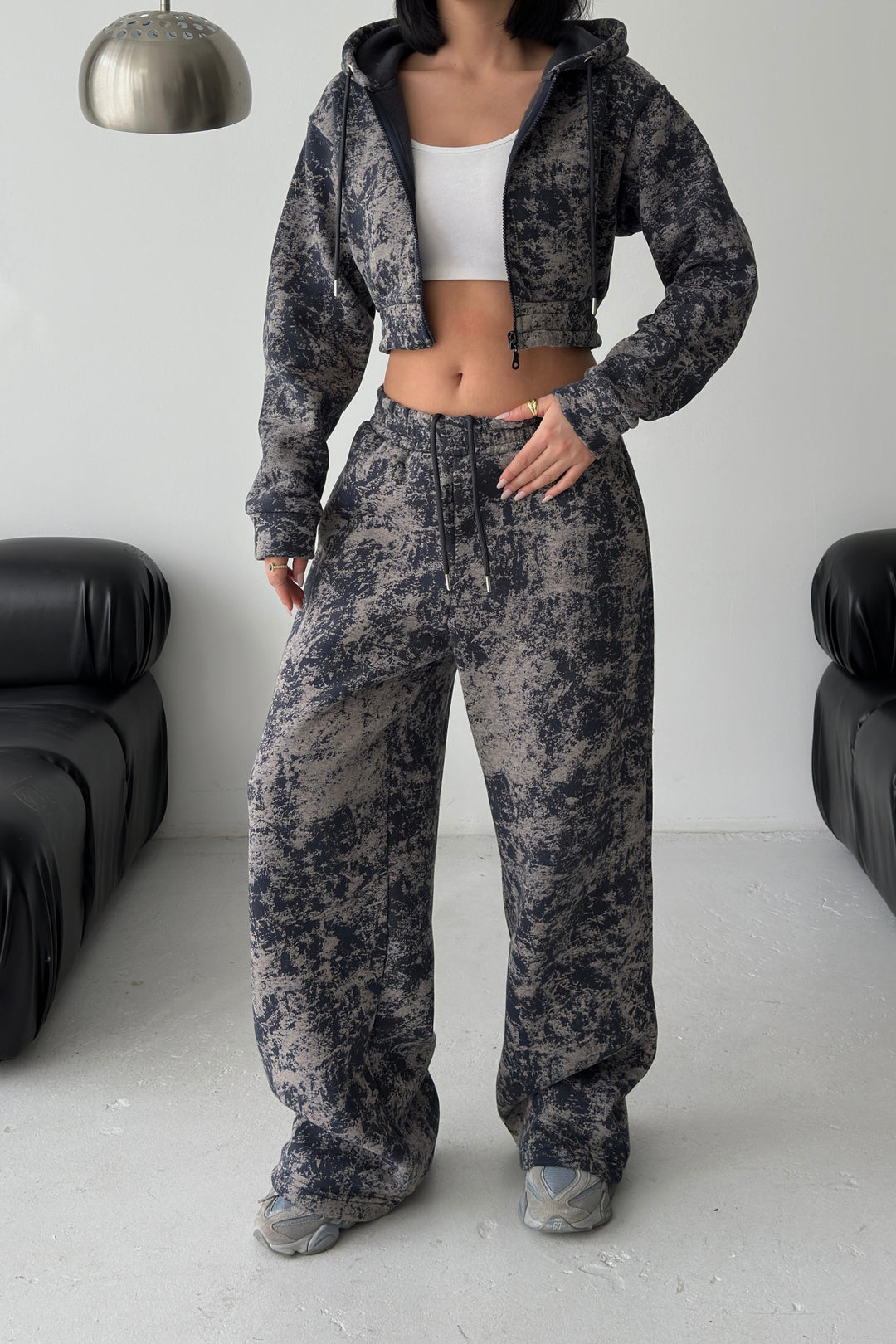 Routines Pattern Hooded Tracksuit - Navy Blue 3641 Set Routines Fashion