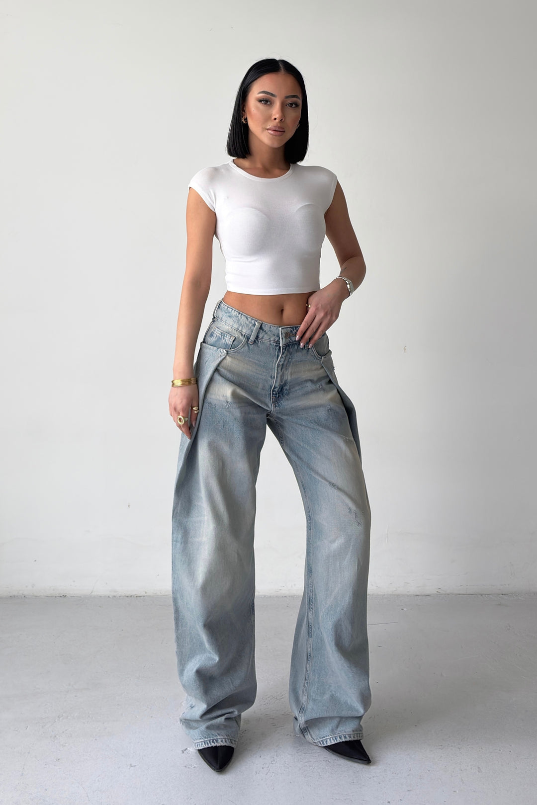 Routines Pleated Loose Jeans - Vintage Blue 4880 - ROUTINES