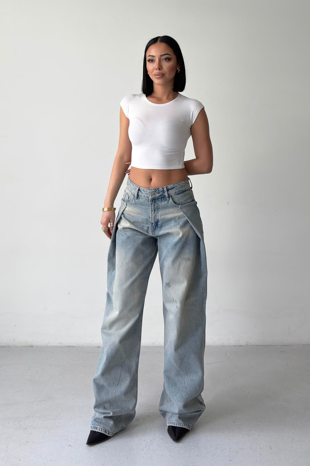 Routines Pleated Loose Jeans - Vintage Blue 4880 - ROUTINES