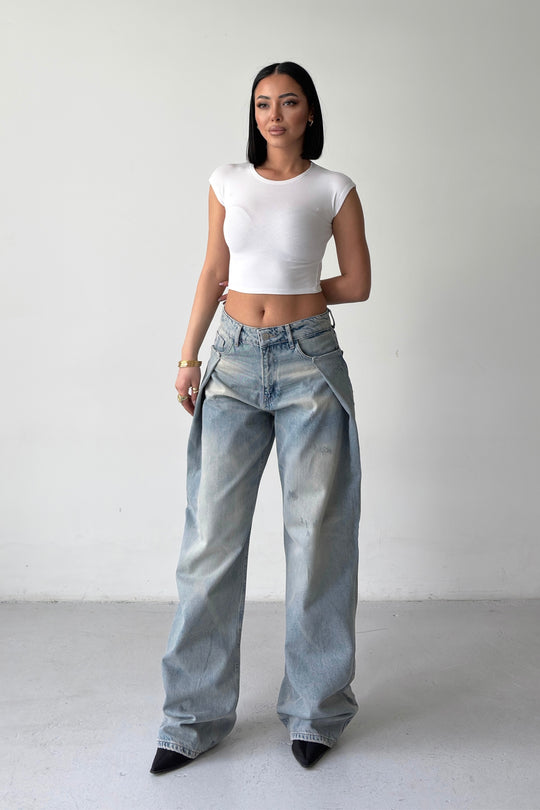 Routines Pleated Loose Jeans - Vintage Blue 4880 - ROUTINES
