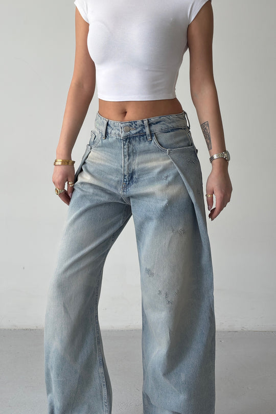 Routines Pleated Loose Jeans - Vintage Blue 4880 - ROUTINES