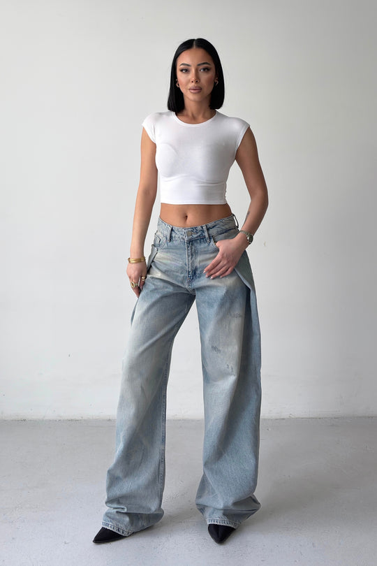 Routines Pleated Loose Jeans - Vintage Blue 4880 - ROUTINES