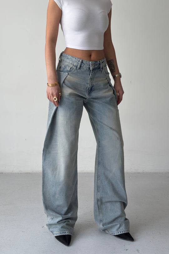 Routines Pleated Loose Jeans - Vintage Blue 4880 - ROUTINES
