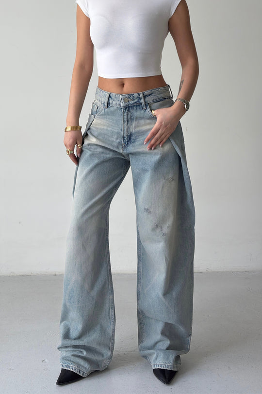 Routines Pleated Loose Jeans - Vintage Blue 4880 - ROUTINES