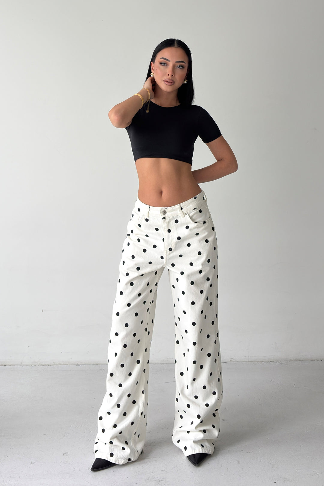 Routines Polka Dot Straight Jeans - Cream 23081 - ROUTINES