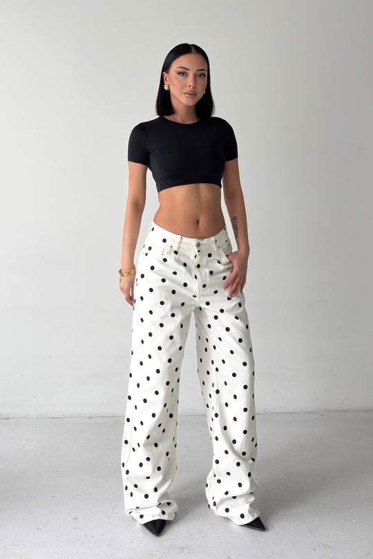 Routines Polka Dot Straight Jeans - Cream 23081 - ROUTINES