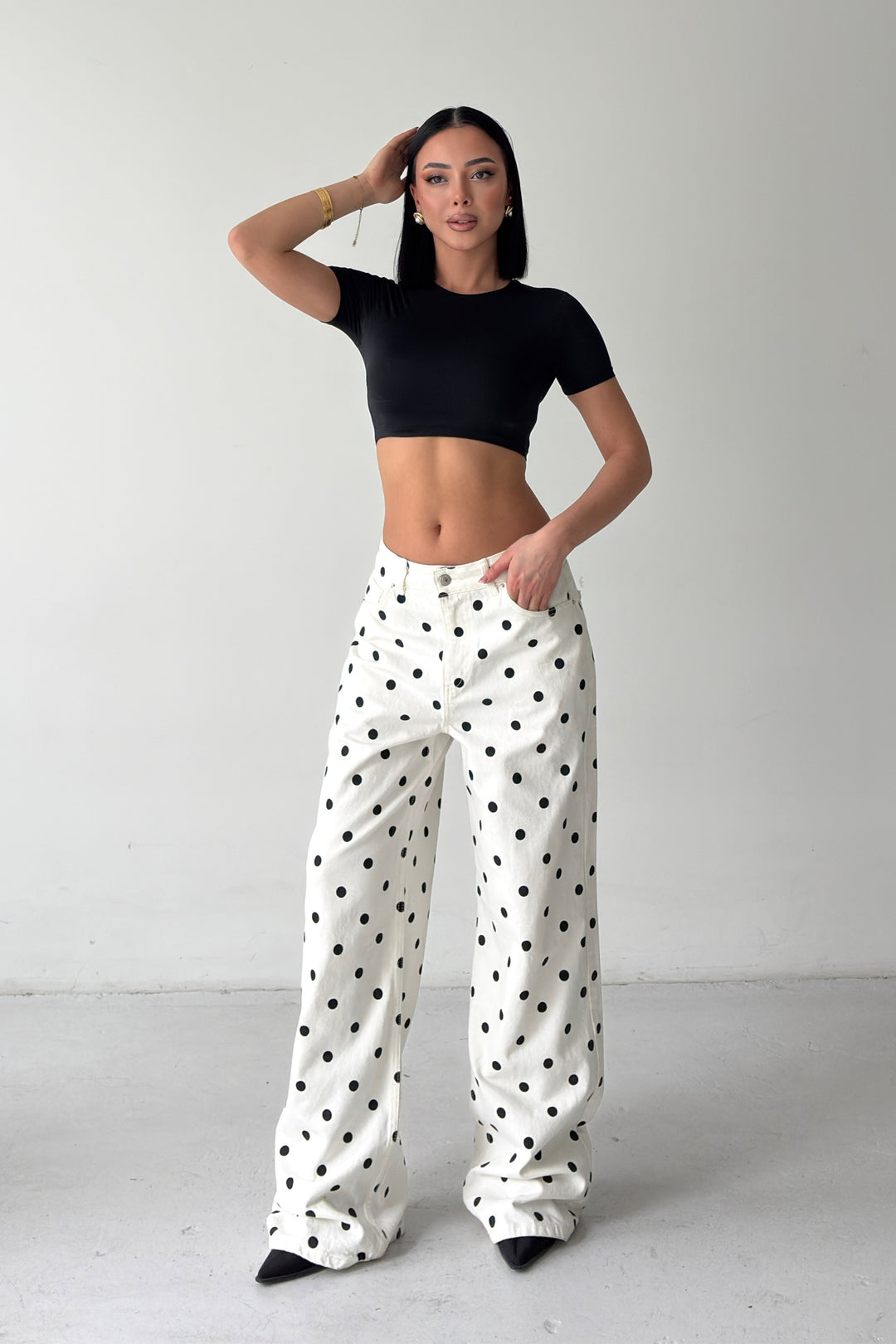 Routines Polka Dot Straight Jeans - Cream 23081 - ROUTINES