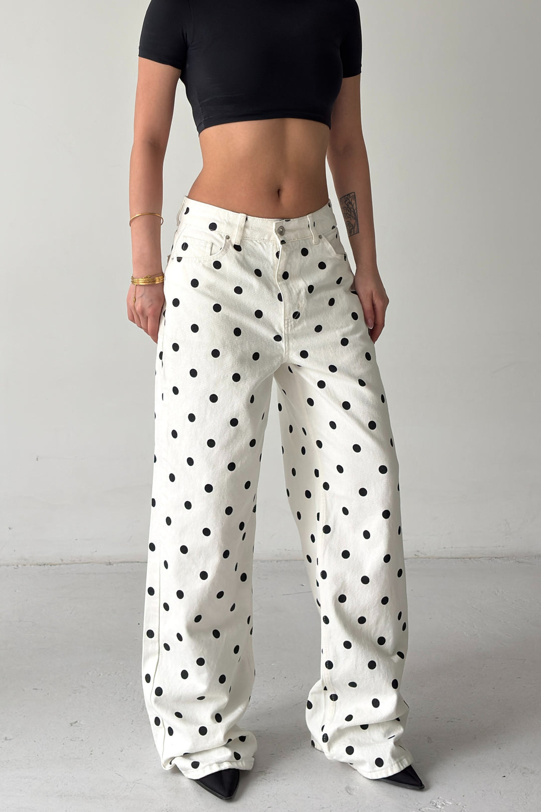 Routines Polka Dot Straight Jeans - Cream 23081 - ROUTINES