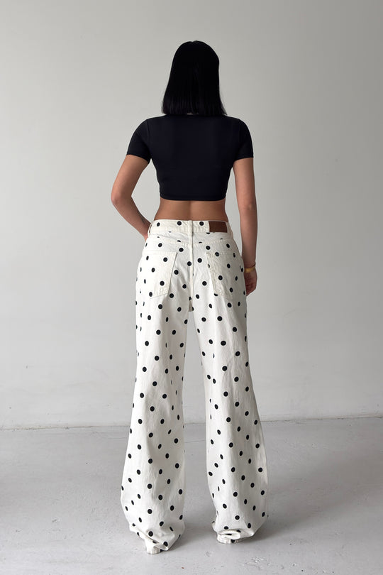 Routines Polka Dot Straight Jeans - Cream 23081 - ROUTINES