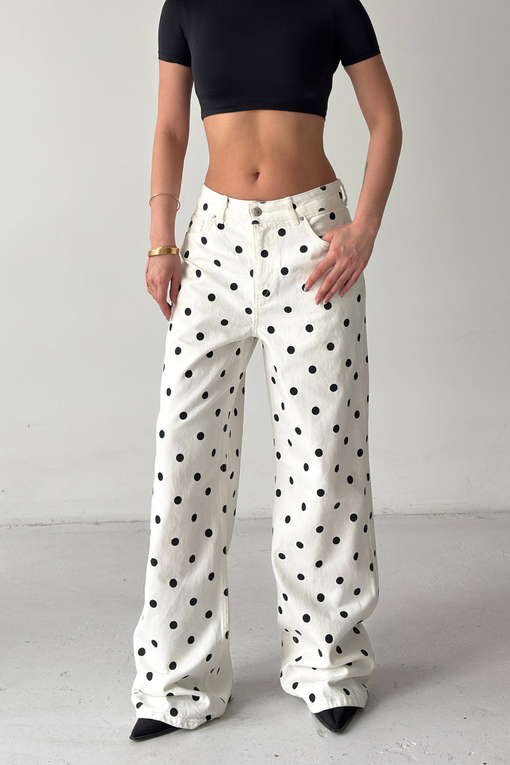 Routines Polka Dot Straight Jeans - Cream 23081 - ROUTINES