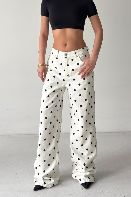 Routines Polka Dot Straight Jeans - Cream 23081 - ROUTINES