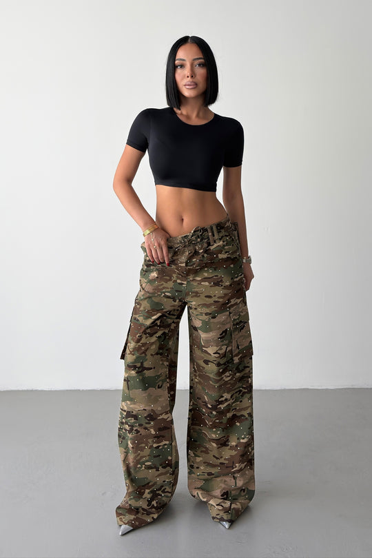 Routines Rhinestone Camouflage Cargo Pants 1429