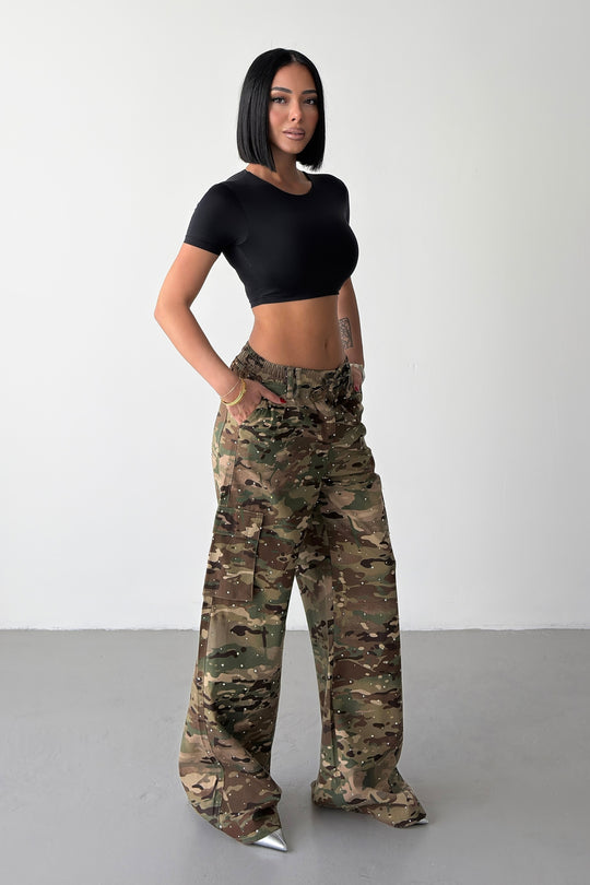 Routines Rhinestone Camouflage Cargo Pants 1429