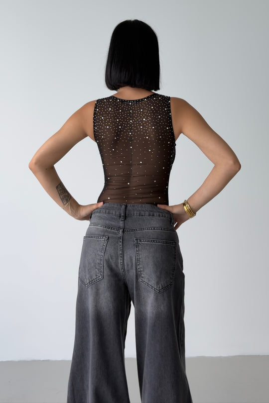 Routines Rhinestone Mesh Bodysuit - Black 5525 - ROUTINES