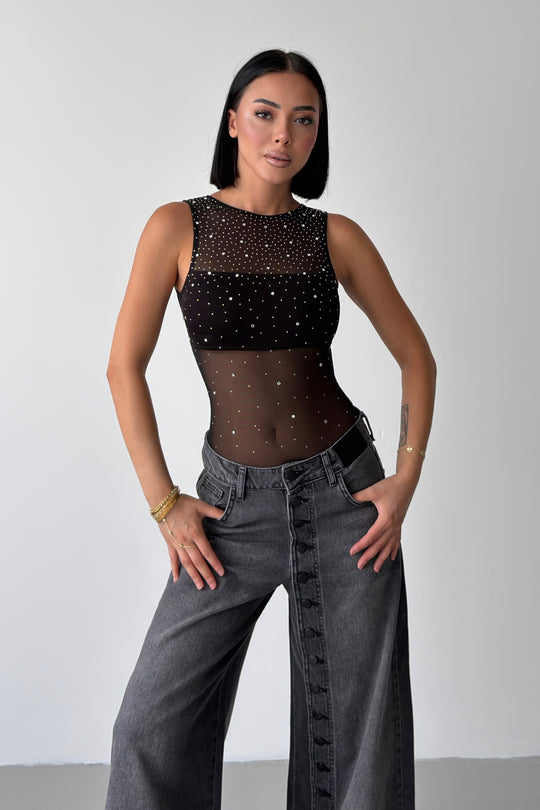 Routines Rhinestone Mesh Bodysuit - Black 5525 - ROUTINES