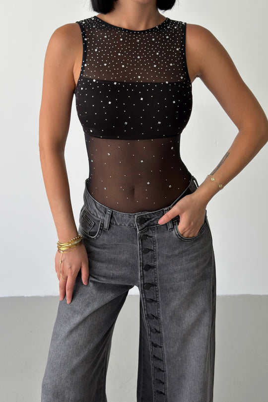 Routines Rhinestone Mesh Bodysuit - Black 5525 - ROUTINES