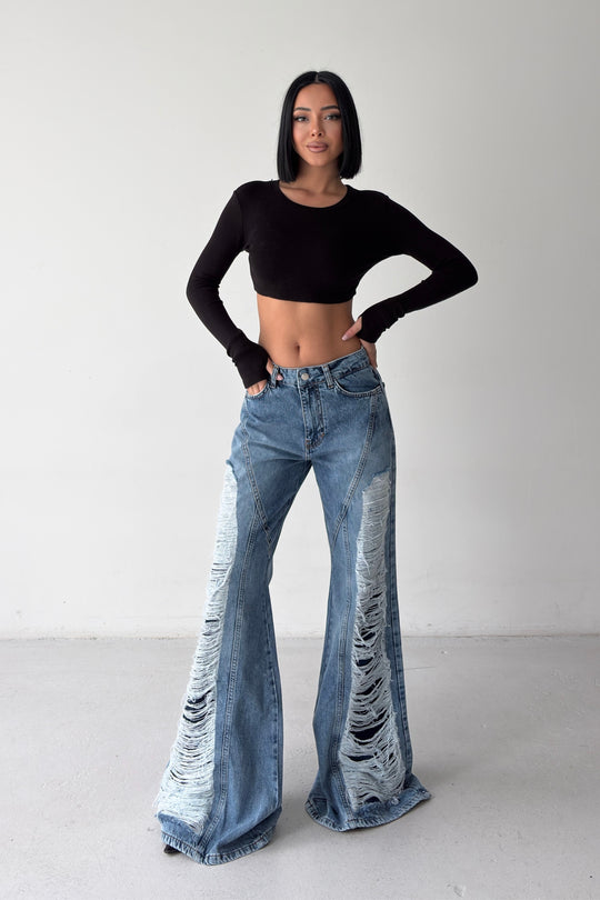 Routines Ripped Detail Flared Jeans 1913 Jeans Routines Fashion