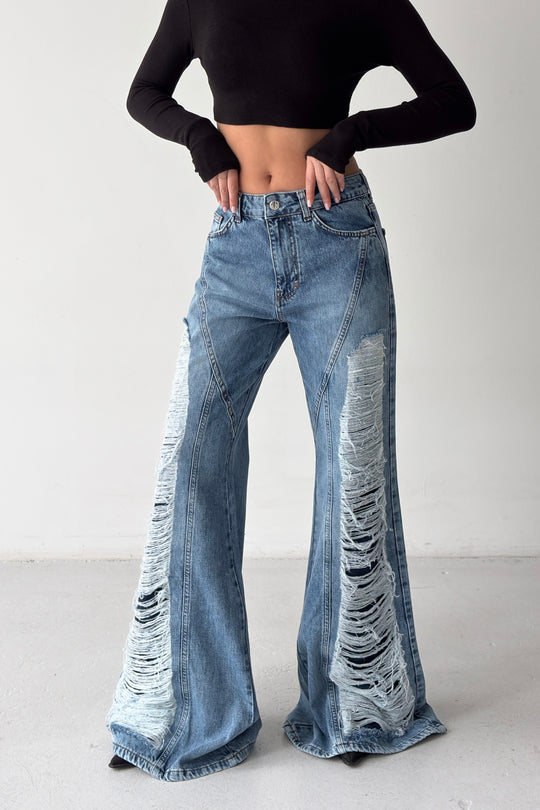 Routines Ripped Detail Flared Jeans 1913 Jeans Routines Fashion