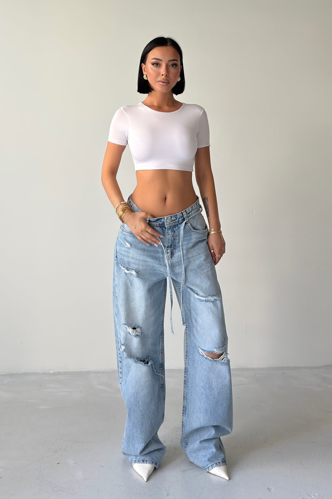 Routines Ripped Drawstring Baggy Jeans 1512-1