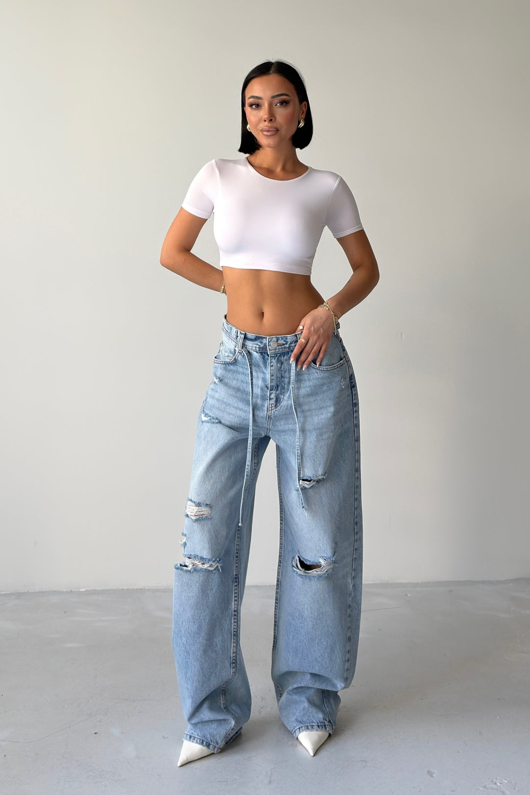 Routines Ripped Drawstring Baggy Jeans 1512-1