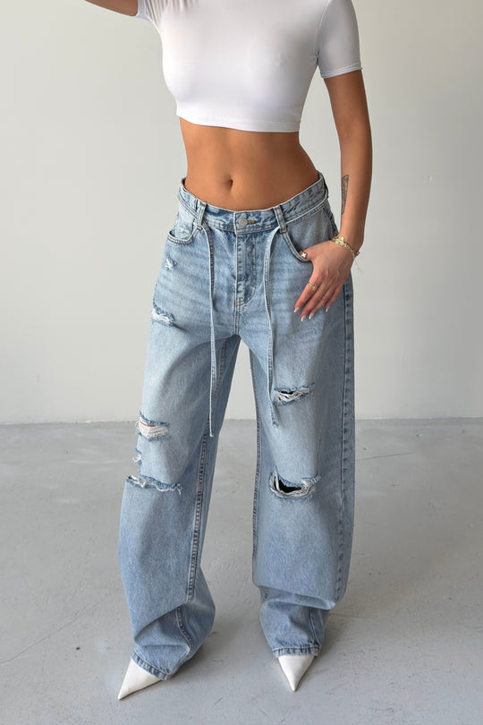 Routines Ripped Drawstring Baggy Jeans 1512-1