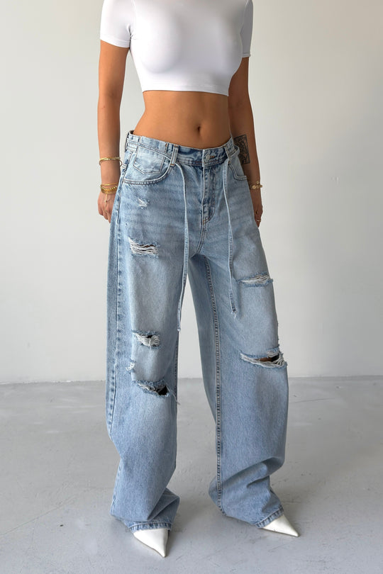Routines Ripped Drawstring Baggy Jeans 1512-1