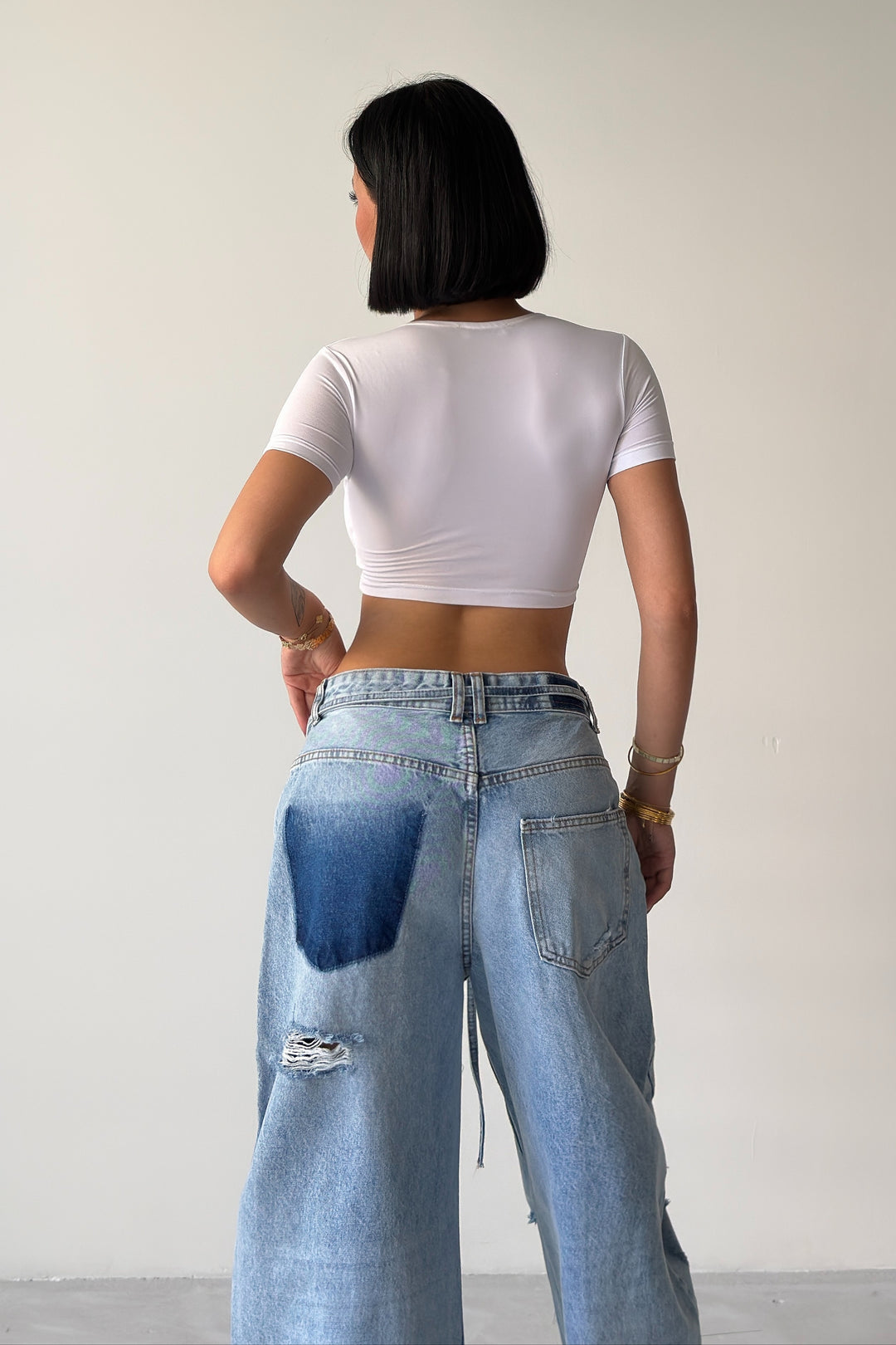 Routines Ripped Drawstring Baggy Jeans 1512-1