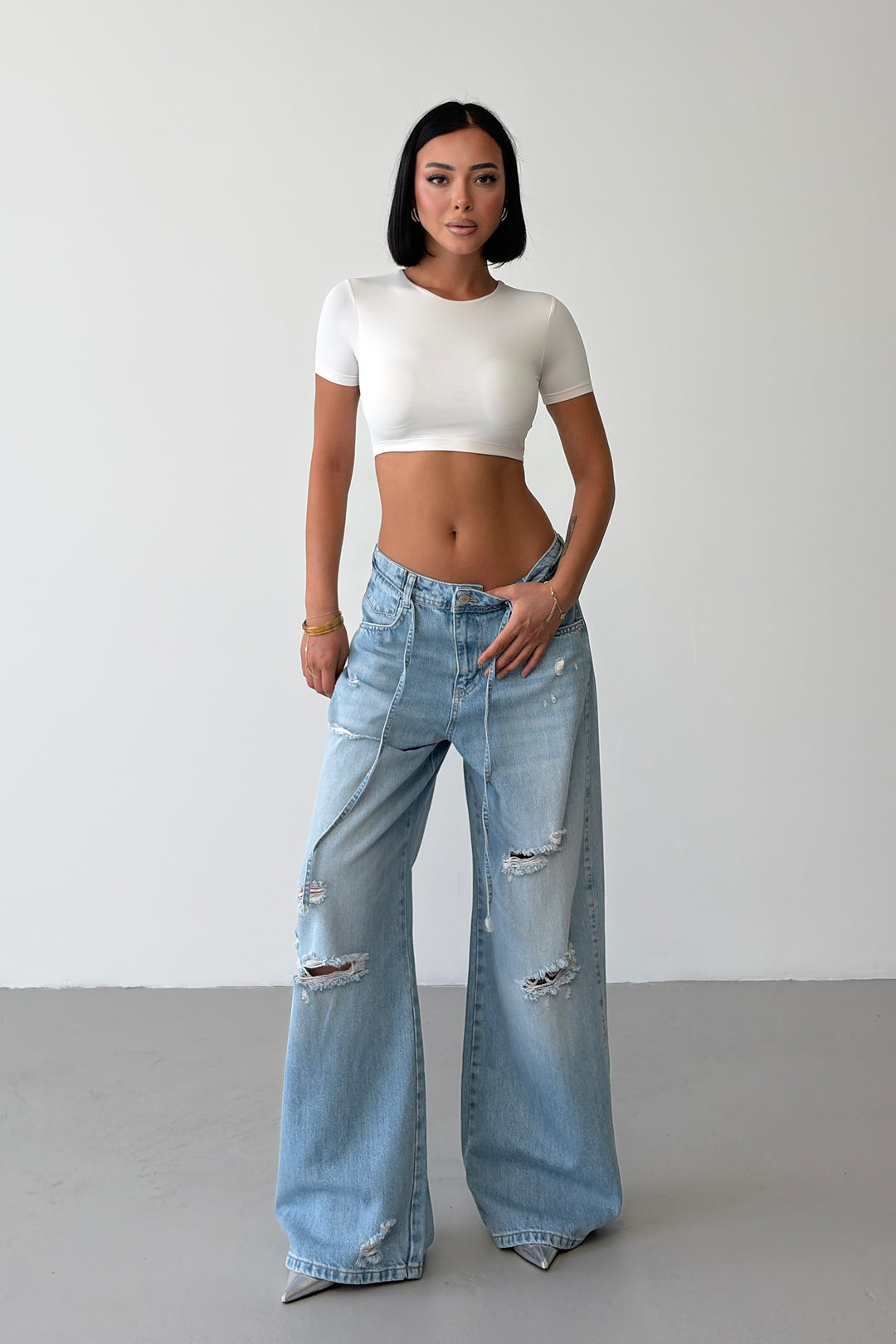 Routines Ripped Drawstring Baggy Jeans 8301 - ROUTINES