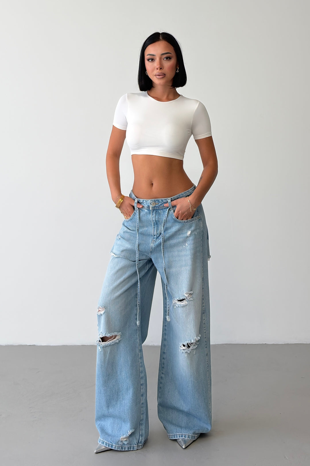 Routines Ripped Drawstring Baggy Jeans 8301 - ROUTINES