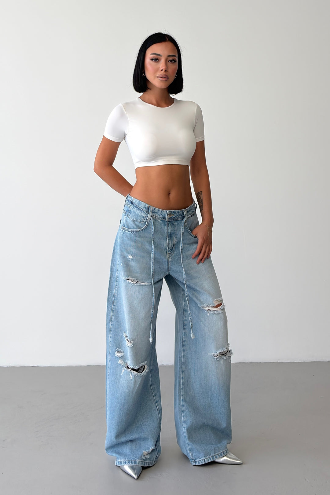 Routines Ripped Drawstring Baggy Jeans 8301 - ROUTINES