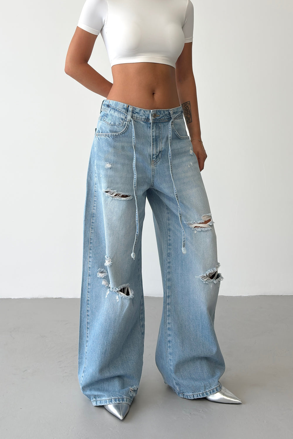 Routines Ripped Drawstring Baggy Jeans 8301 - ROUTINES