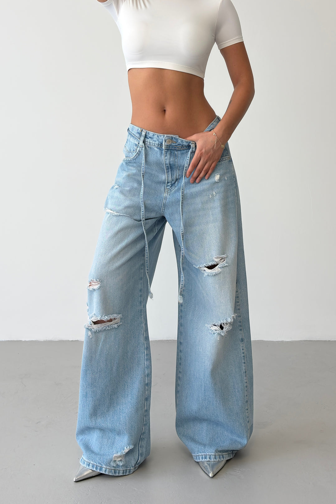 Routines Ripped Drawstring Baggy Jeans 8301 - ROUTINES