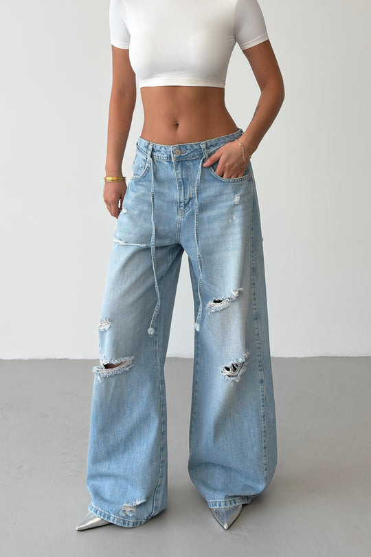 Routines Ripped Drawstring Baggy Jeans 8301 - ROUTINES